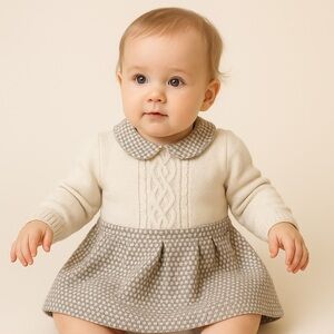 MARTIN ARANDA Wool Cable Knit and Tweed Peter Pan Collar Dress